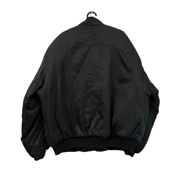 US Air Corp Airforce Black Satin Nylon Instructors Patch Bomber Jacket Men Large